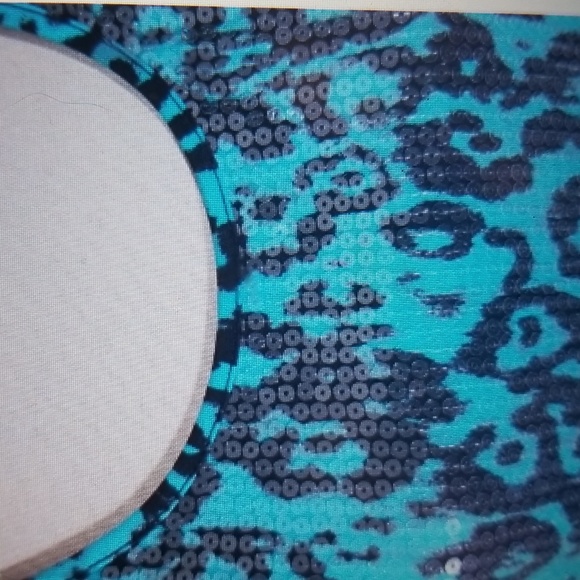 FANCY SEQUIN Size 1X ANIMAL PRINT Turquoise JOAN RIVERS SLEEVELESS PARTY TOP - Picture 2 of 14